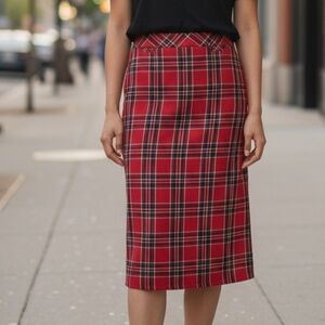 Christopher & Banks Red Plaid Midi Skirt